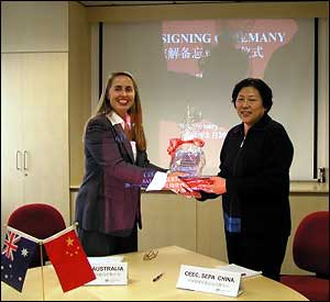 Presenting gift at ceremony