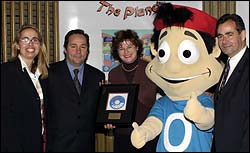 Claudio Senese, Megan Lane receiving supporters award for Telstra