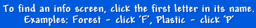 Click letter for info screen